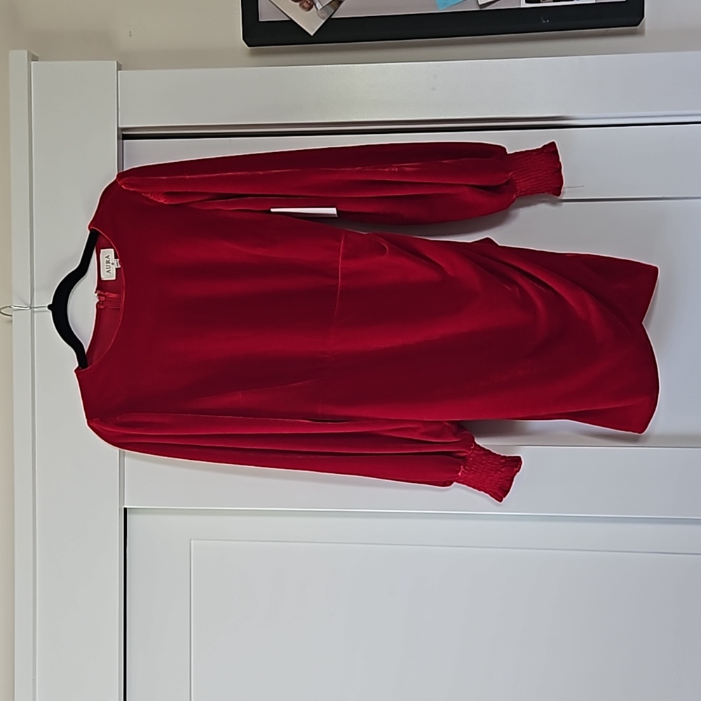 Red Crushed Velvet Back Zip Aura Dress Size M